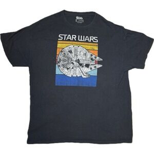 Star Wars Mens Millennium Falcon T-Shirt Black SS Crew Neck XL 100% Cotton